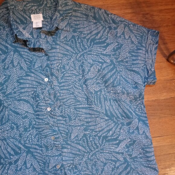 SIGRID OLSEN 100% linen teal printed button down shirt (L) - Picture 4 of 12
